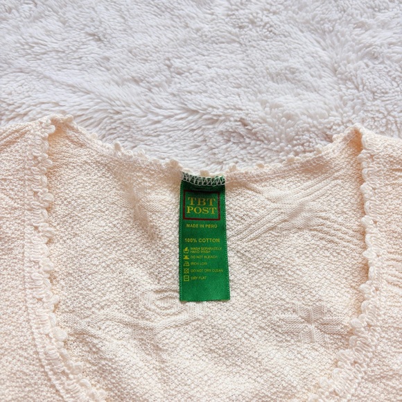 100% Cotton Lace Knit Tank XS | Boho Cottagecore Textured Cream Summer Top - Picture 3 of 9